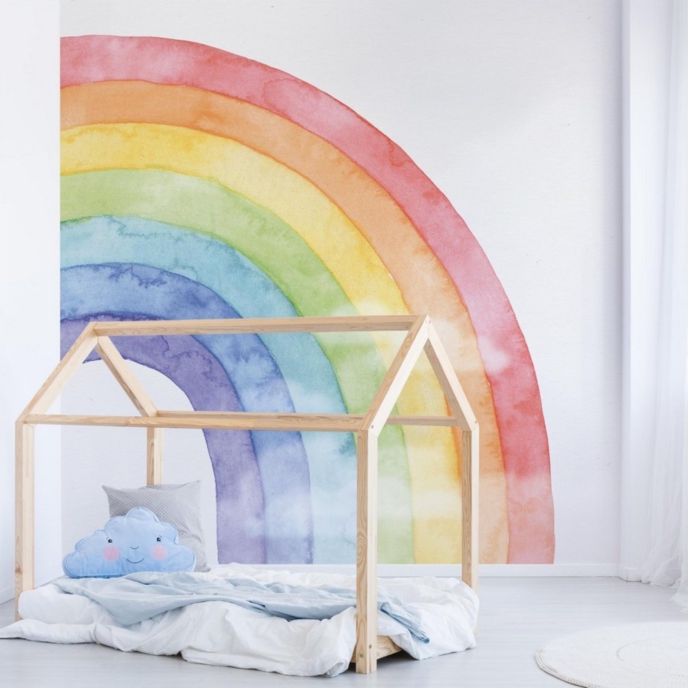 Bilderdepot24 Kindertapete Regenbogen Wolken Wasserfarben Kinder Kunst bunt moderne Wanddeko XXL, Glatt, Matt, (Vliestapete inkl. Kleister oder selbstklebend), Mädchenzimmer Jungenzimmer Babyzimmer Bildtapete Fototapete Wandtapete Bild 1