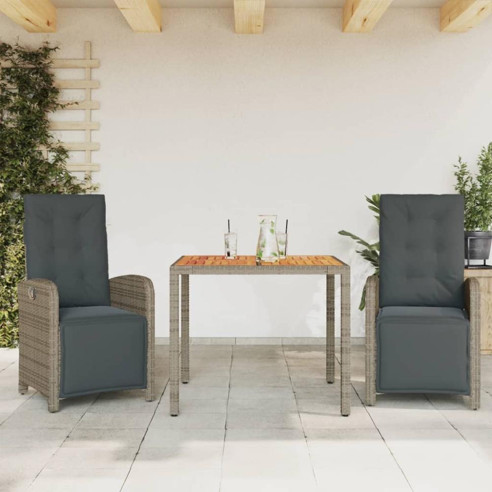 vidaXL 3-tlg. Bistro-Set mit Kissen Grau Poly Rattan Bild 1