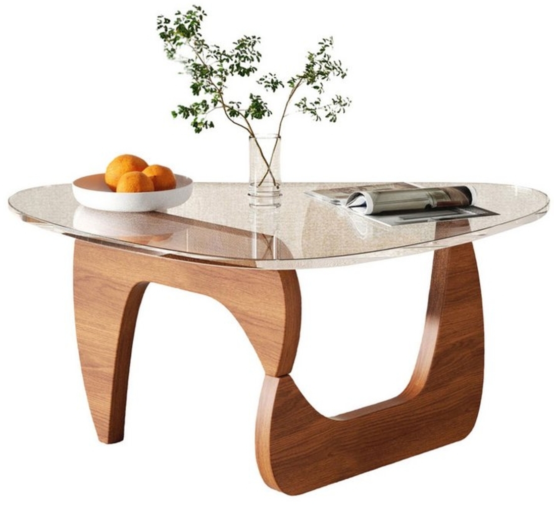 TWSOUL Couchtisch Gehärtete Glasplatte Durchsichtig Wohnzimmertisch Massivholzsockel, Dreieckiger moderner Beistelltisch, Vintage-Platte Balkon Bild 1
