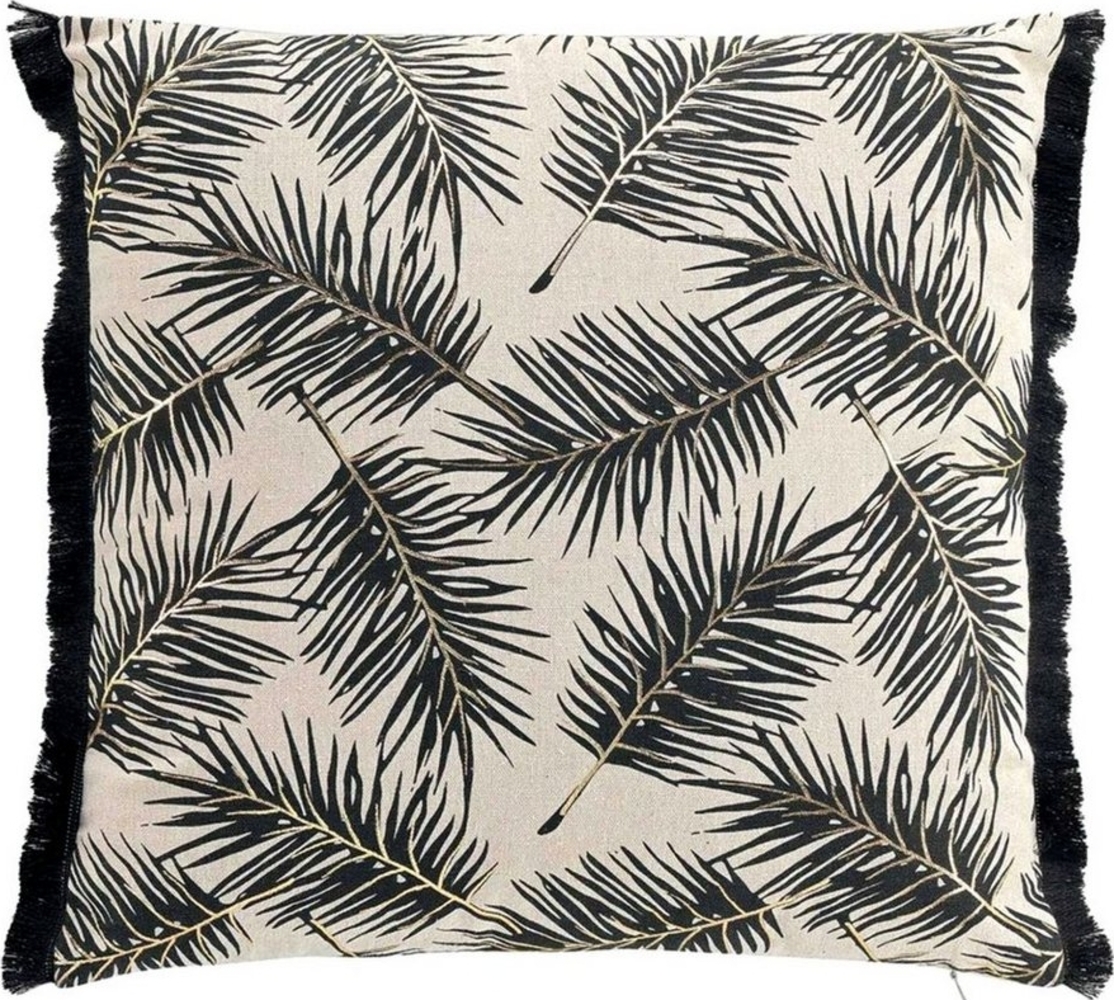 Macosa Home Dekokissen 45x45 cm schwarz weiß Blätter inkl. Füllung Reissverschluss Fransen, Sofakissen Dekokissen Zierkissen Bild 1