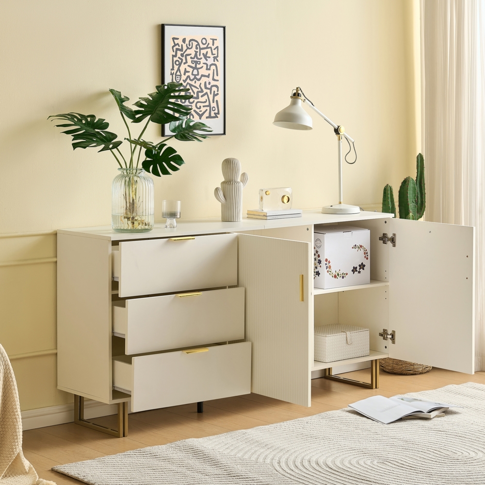 Sideboard Weiß 160x40x81,5 cm mit 3 Schubladen, 2 Türen, modernes Wohnzimmer Esszimmer Möbel Aufbewahrung Bild 1