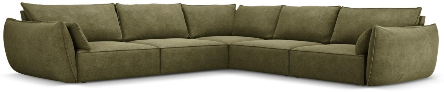 Micadoni 7-Sitzer Symmetrisches Ecksofa Kaelle | Bezug Green | Beinfarbe Black Plastic Bild 1