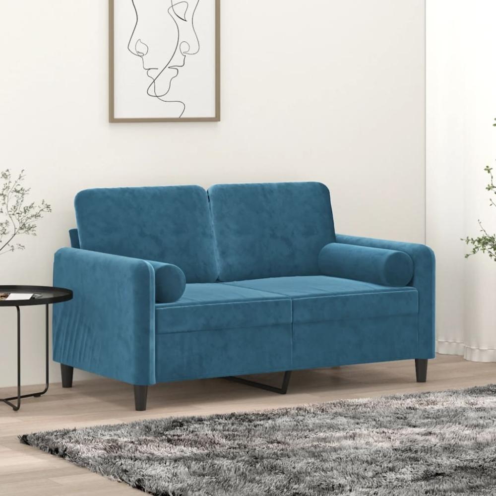 vidaXL 2-Sitzer-Sofa mit Zierkissen Blau 120 cm Samt 3200880 Bild 1