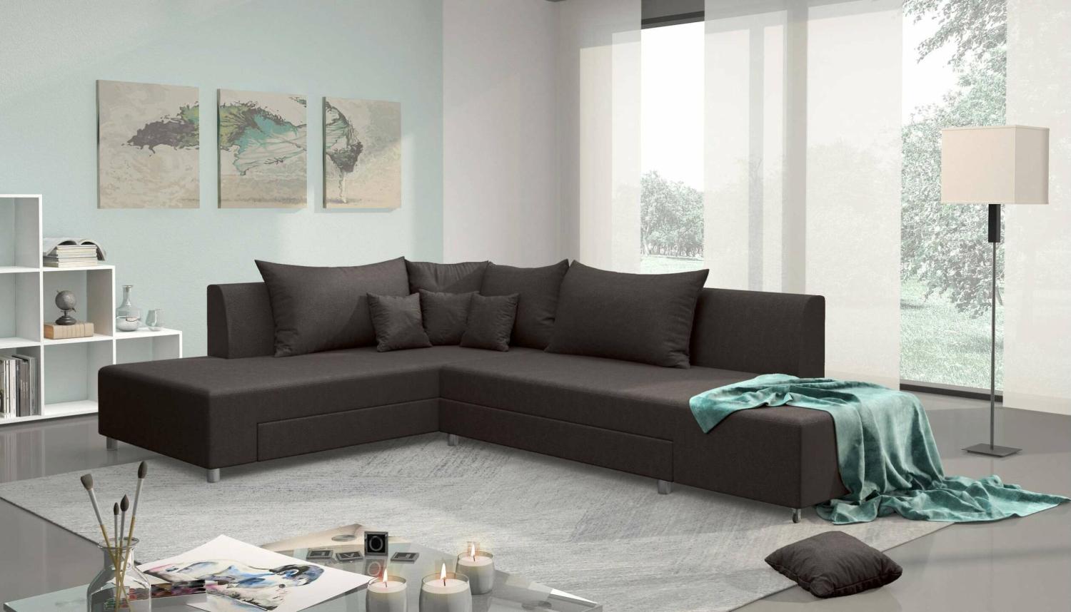 Stylefy Livia Ecksofa Dunkelbraun Links Velours SALSA Bild 1
