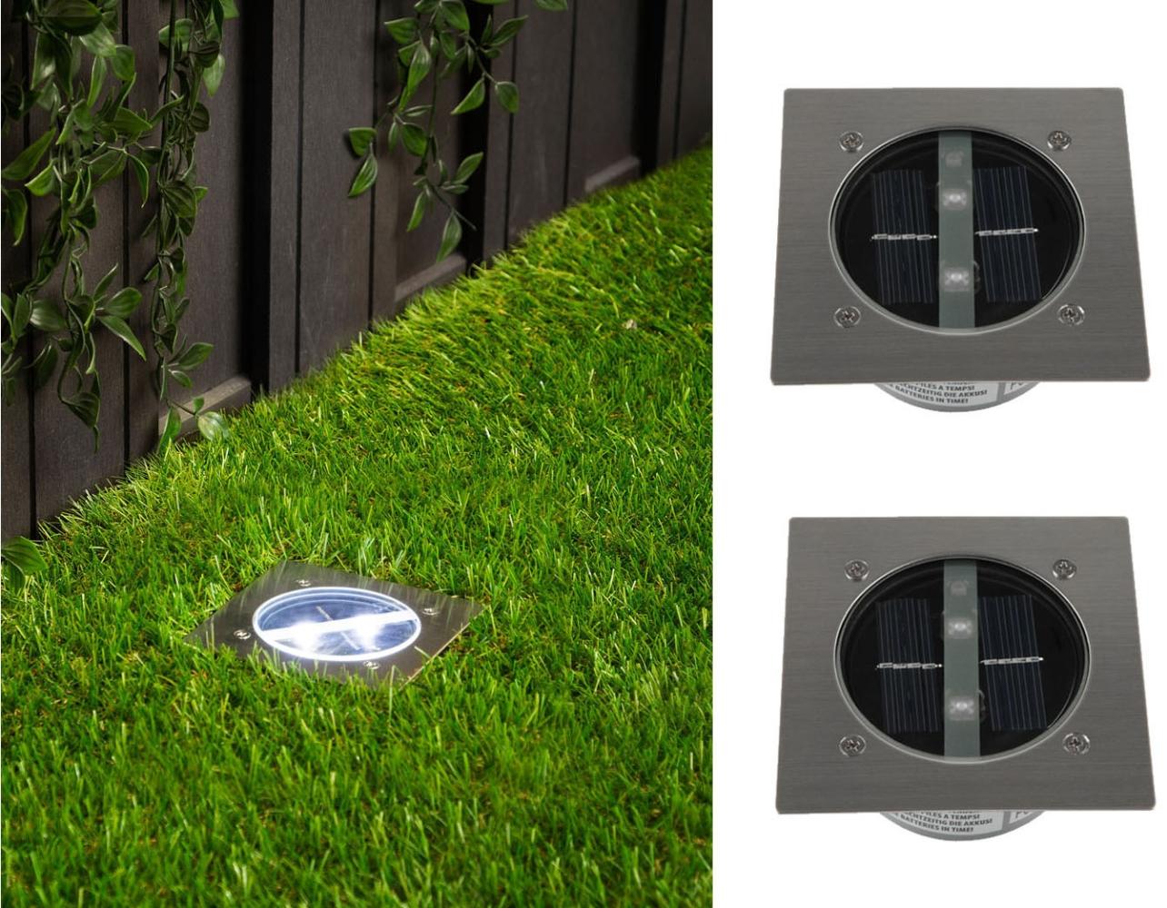 smartwares LED Gartenstrahler, Tageslichtsensor, LED fest integriert, Neutralweiß, 2er-Set Solar-leuchte Boden-Einbaustrahler Außen, Bodenstrahler eckig Bild 1