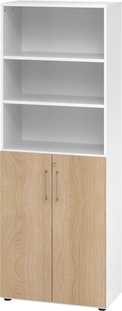 bümö® smart Aktenschrank Kombi abschließbar für 6 Ordnerhöhen in Weiß/Eiche Bild 1