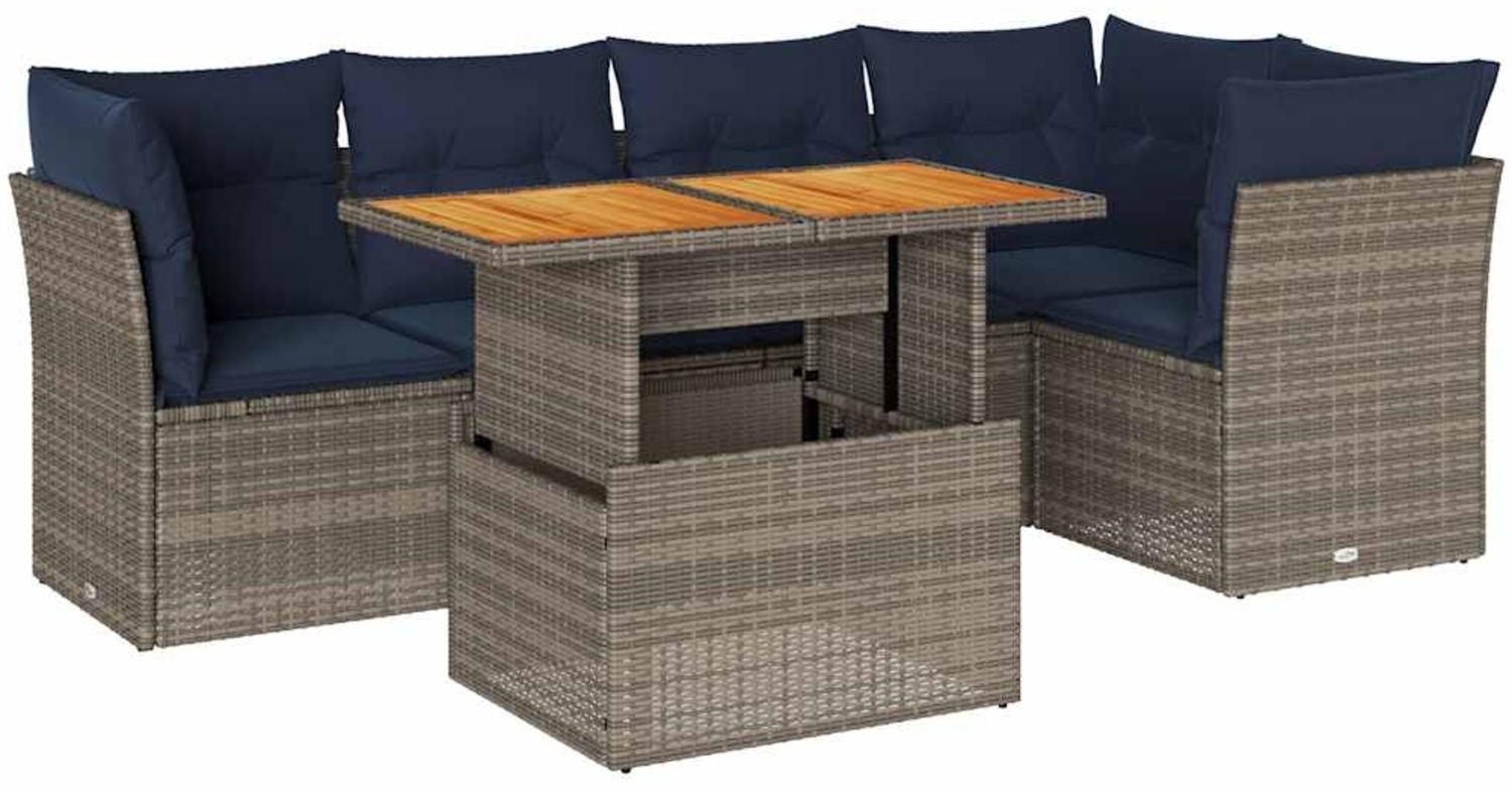 vidaXL 6-tlg. Garten-Sofagarnitur mit Kissen Grau Poly Rattan 3326931 Bild 1