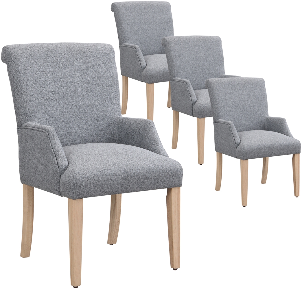 Merax Esszimmerstuhl aus Leinen, 4er-Set mit Beinen aus Massivholz, mit Armlehnen, verstellbaren Beinen, Schlafzimmerstuhl, Küchenstuhl, Wohnzimmer-Loungesessel, Grau Bild 1