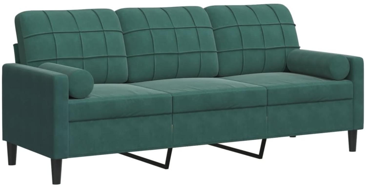 vidaXL 3-Sitzer-Sofa mit Zierkissen, Samt Dunkelgrün, 197 x 77 x 80 cm Bild 1