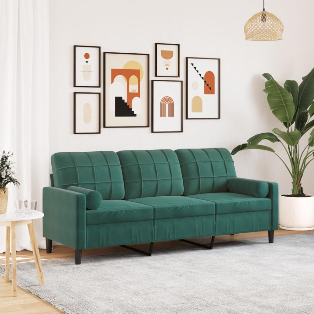 vidaXL 3-Sitzer-Sofa mit Zierkissen Dunkelgrün 180 cm Samt 3278231 Bild 1