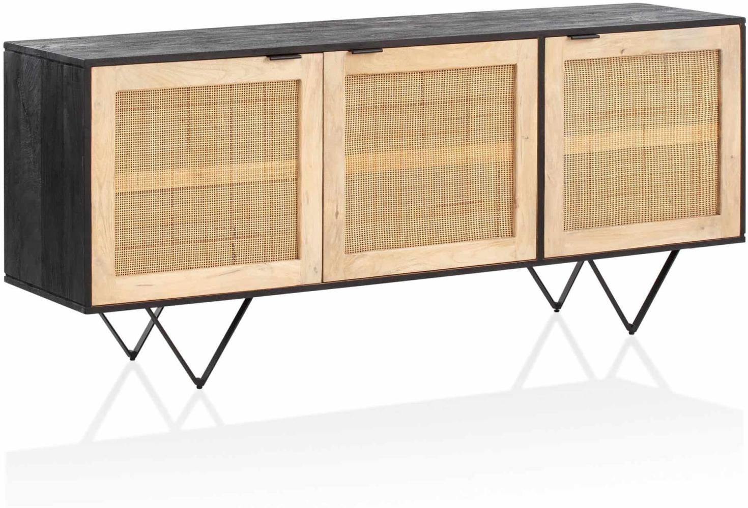 Sideboard 175x75x45 cm Mango Massivholz / Rattan Kommode mit 3 Türen Bild 1