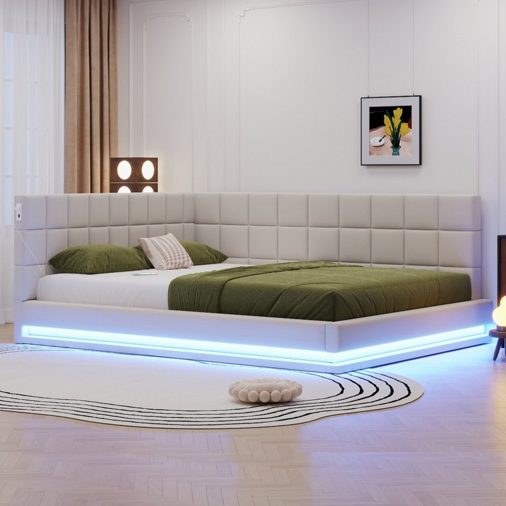 REDOM Schlafsofa Polsterbett,Funktionsbett,Jugendbett, Multifunktionales Polsterbett-Schlafsofa mit LED-Lichtleiste und USB-Anschluss, ohne Matratze Bild 1