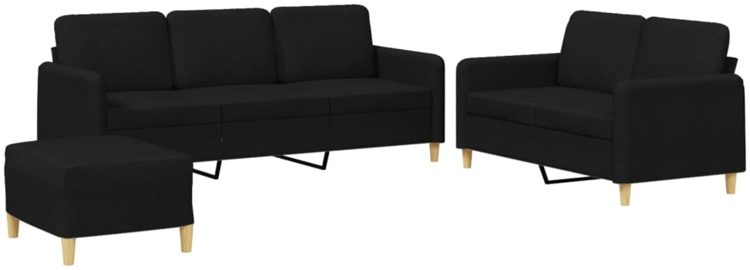 vidaXL 3-tlg. Sofagarnitur mit Kissen Schwarz Stoff 3202130 Bild 1