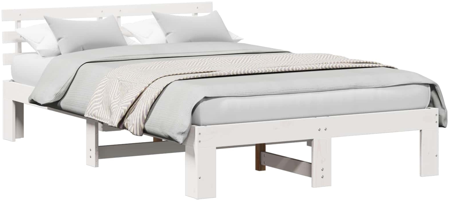 vidaXL Bettrahmen mit Kopfteil Weiß 140 x 190 cm Massives Kiefernholz 872615 Bild 1