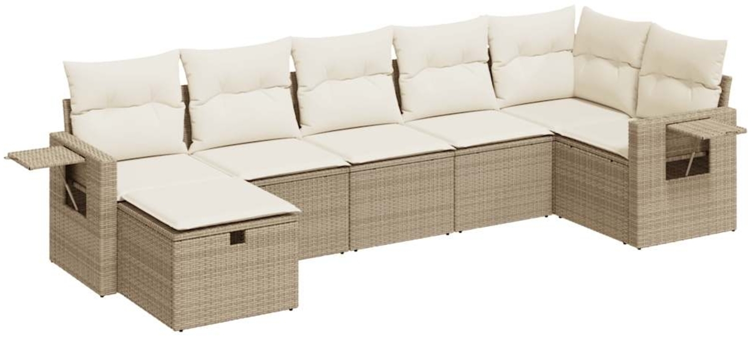 vidaXL 7-tlg. Garten-Sofagarnitur mit Kissen Beige Poly Rattan 3325504 Bild 1