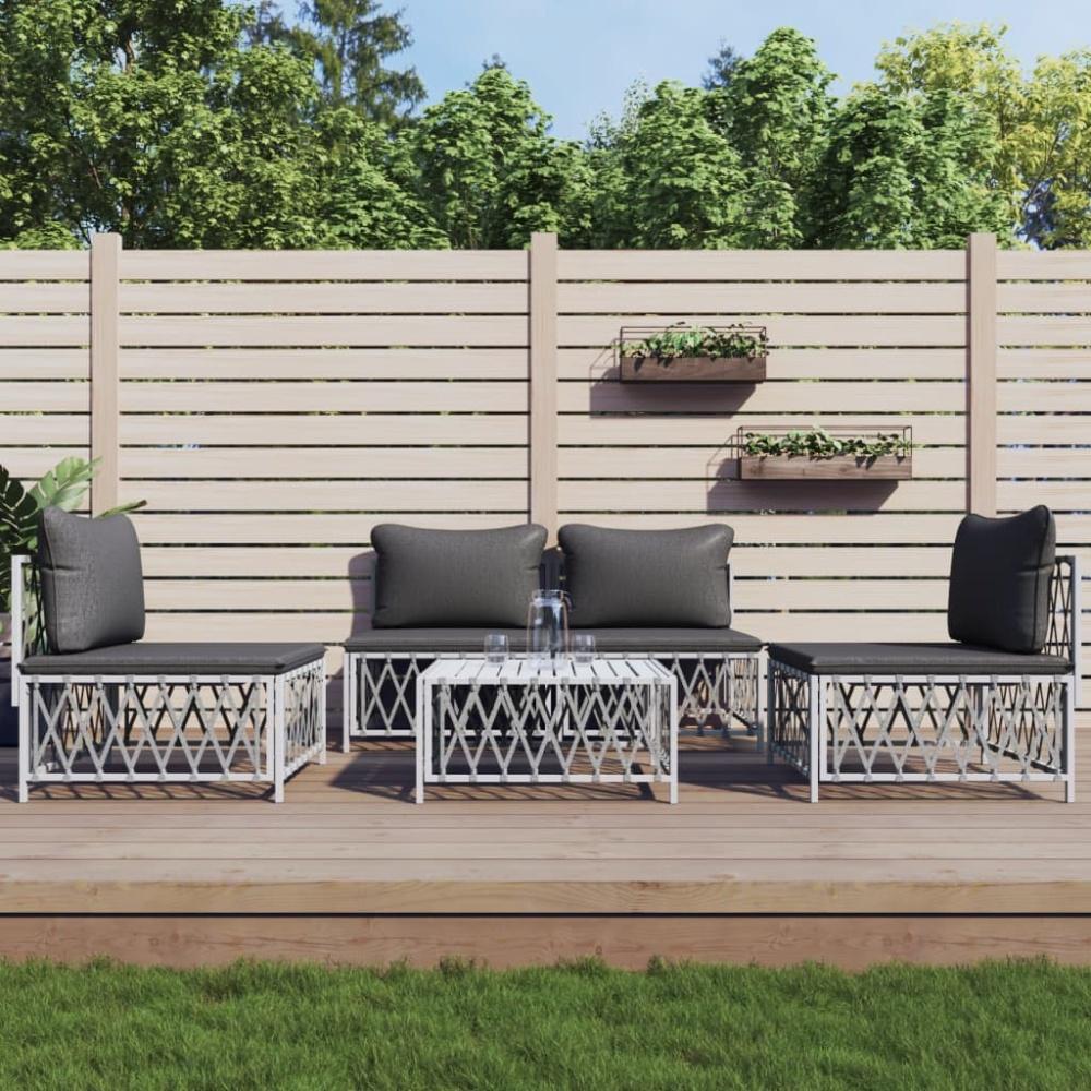 vidaXL 5-tlg. Garten-Lounge-Set mit Kissen Weiß Stahl 3186832 Bild 1