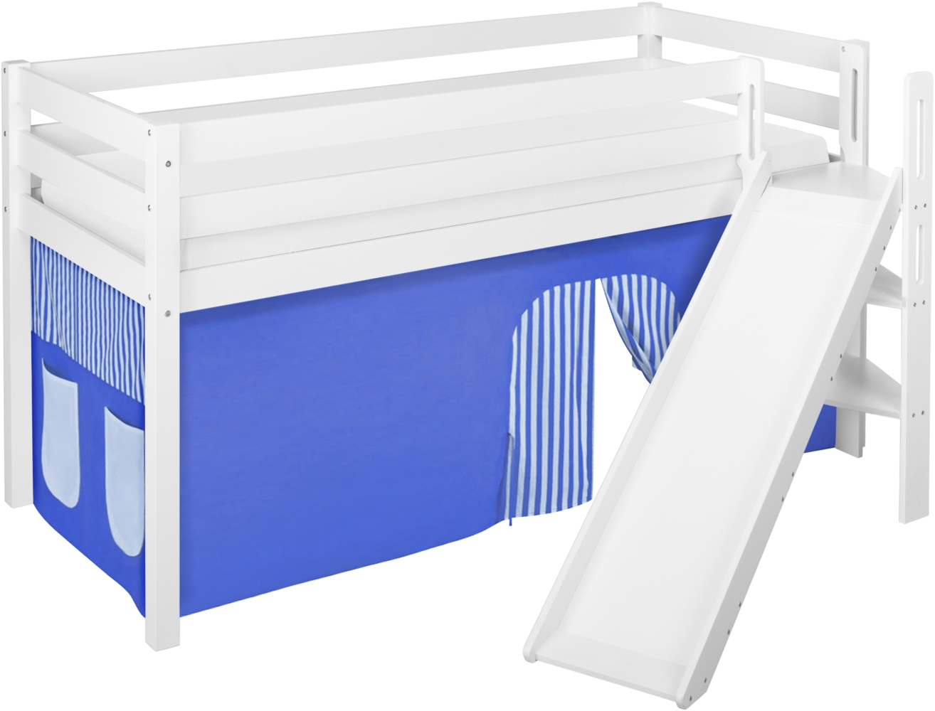 Lilokids 'Jelle' Spielbett 90x200 cm, Blau, Kiefer massiv, mit schräger Rutsche und Vorhang Bild 1