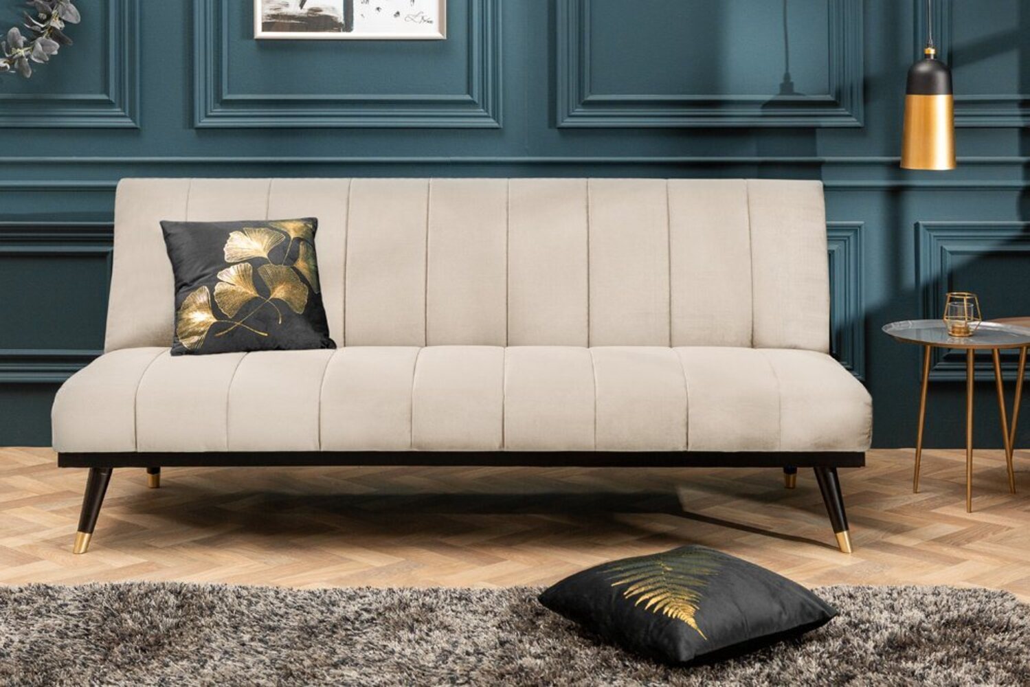 riess-ambiente 3-Sitzer PETIT BEAUTÉ 180cm champagner / schwarz, Einzelartikel 1 Teile, Wohnzimmer · Samt · mit Bettfunktion · Schlafcouch · Retro Design Bild 1