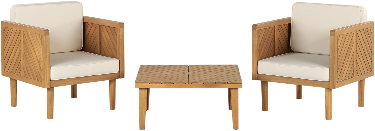 Bistro Set mit Kissen Holz Heller Holzfarbton BARATTI Bild 1