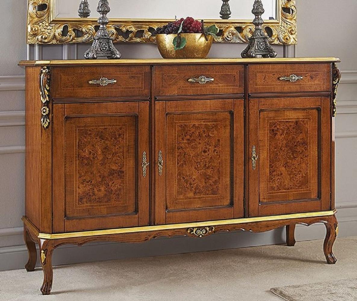 Casa Padrino Luxus Barock Mahagoni Sideboard Braun / Gold - Edler Massivholz Schrank mit 3 Schubladen und 3 Türen - Barock Möbel - Luxus Qualität - Made in Italy Bild 1