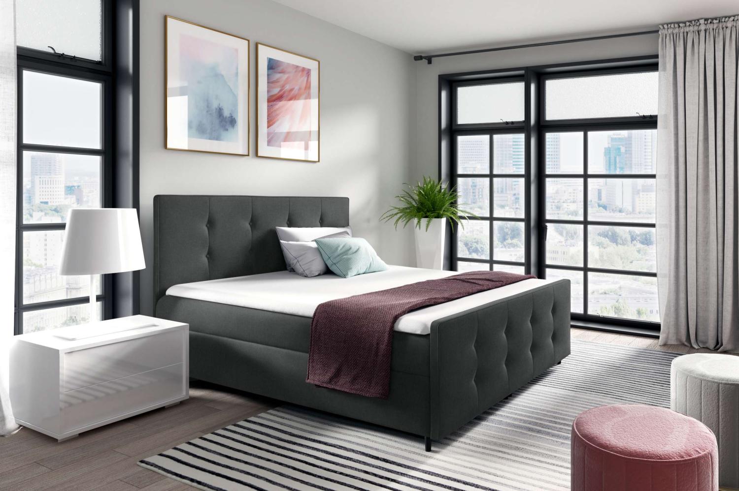 99rooms Primo Boxspringbett 200x200 cm Strukturstoff INARI Dunkelgrau Bild 1