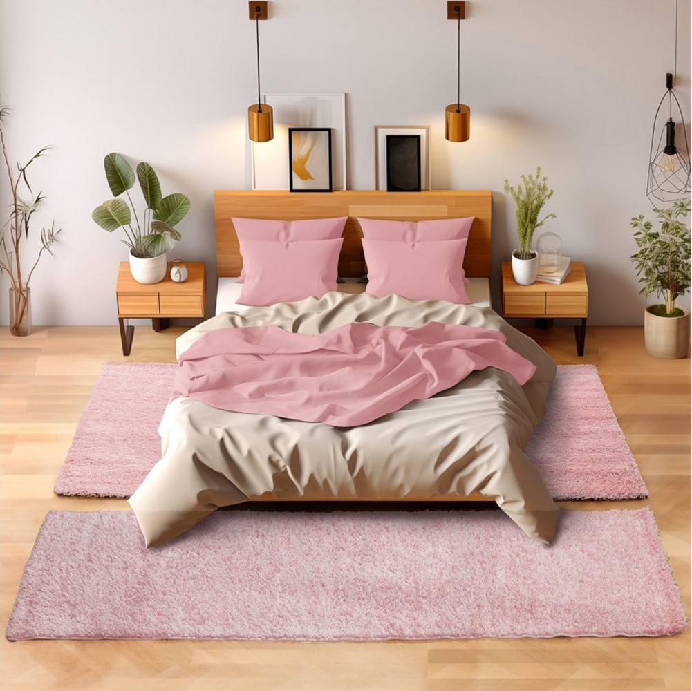 SIMPEX24 Hochflor-Bettumrandung Unicolor - Einfarbig, Höhe 30 mm, (Bett-Set, 3-tlg, Bettvorlage), Schlafzimmer Teppich Bettumrandung Läufer Set 3 teilig Bild 1