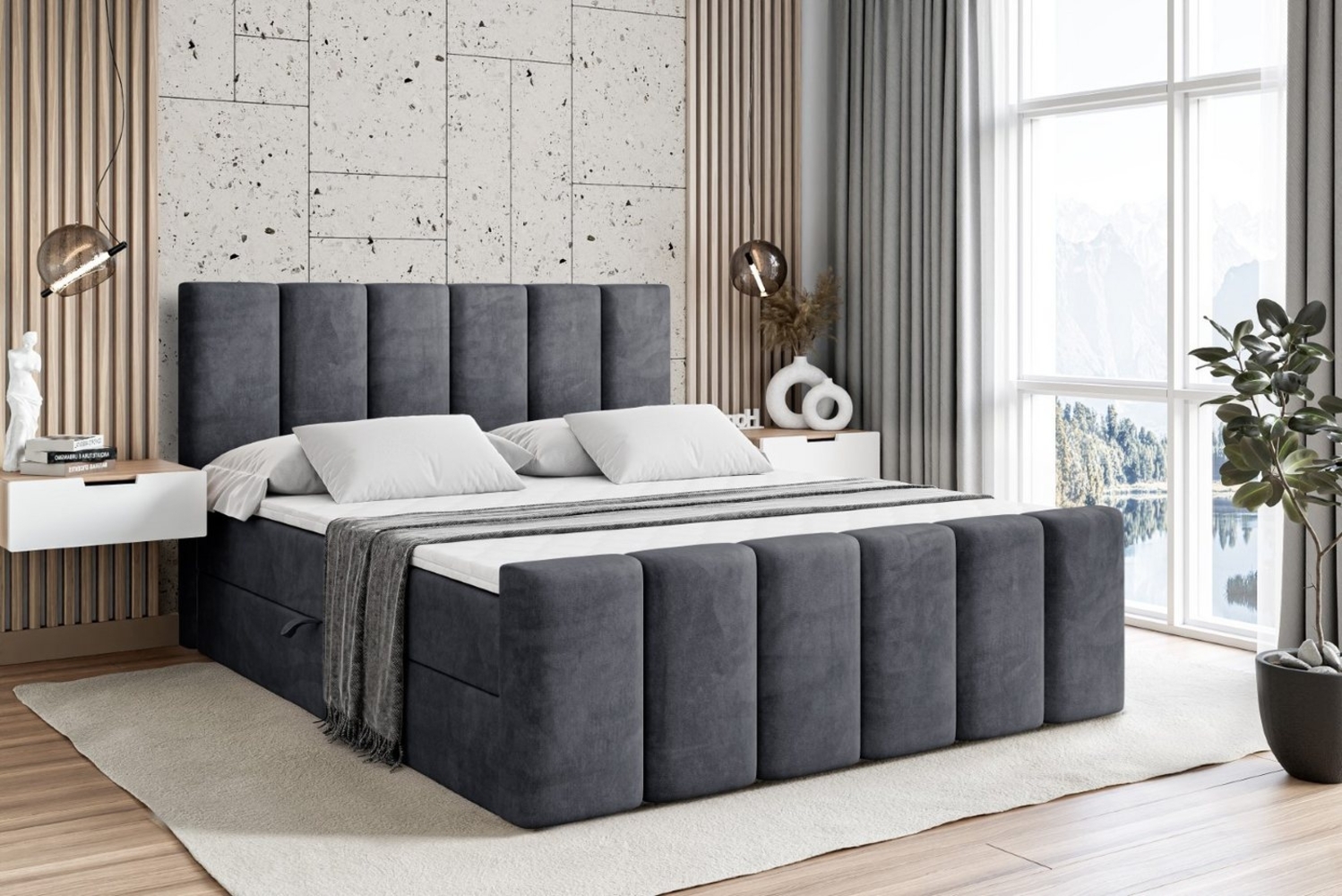 ALTDECOR Boxbett BOXI1-Z (Multipocket-Matratze H4, H3 Matratze Bonellfederung, Topper, Kopfteil), Doppelbett mit Fußteil Bild 1