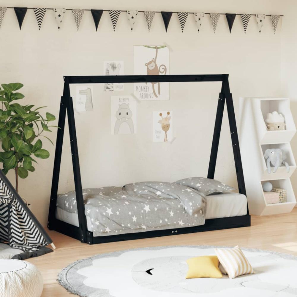 vidaXL Kinderbett Schwarz 70x140 cm Massivholz Kiefer 834527 Bild 1