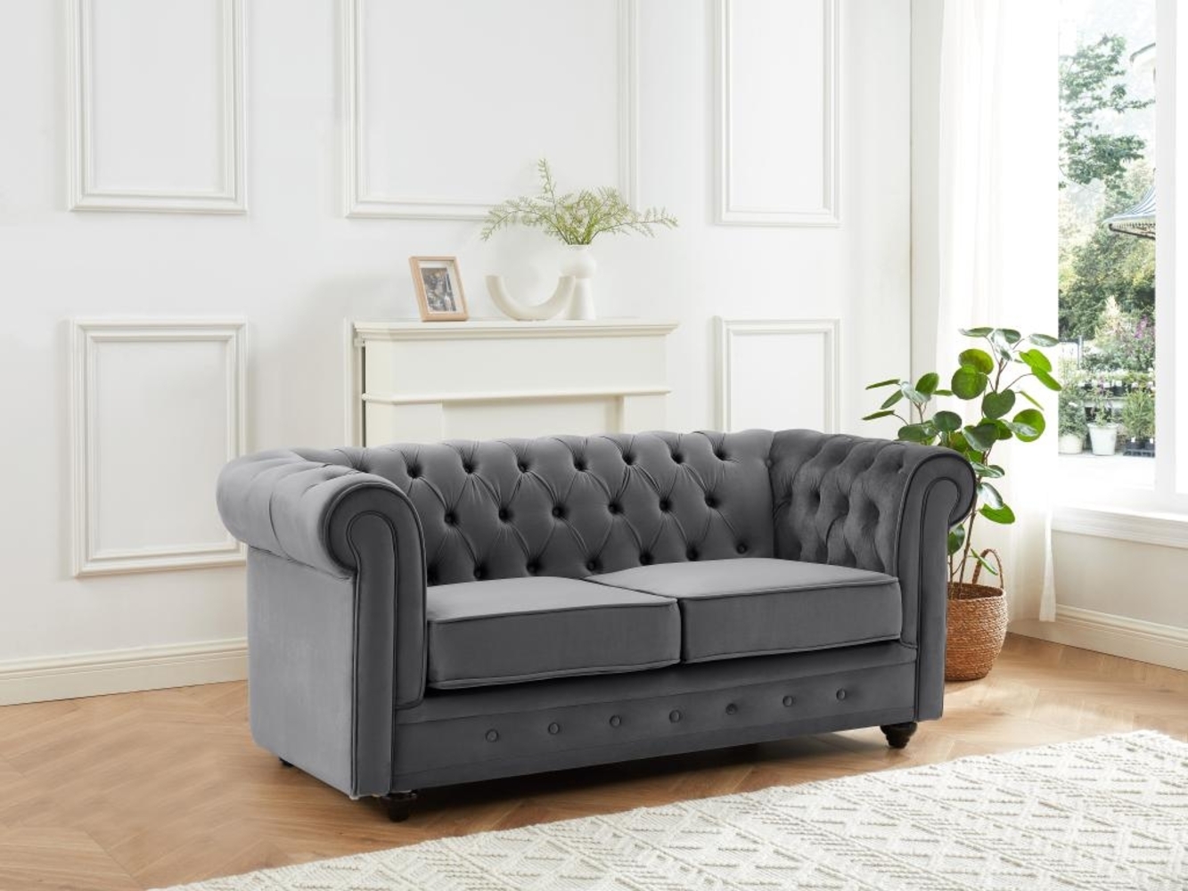 Vente-unique - Sofa 2-Sitzer - Samt - Anthrazit - CHESTERFIELD Bild 1