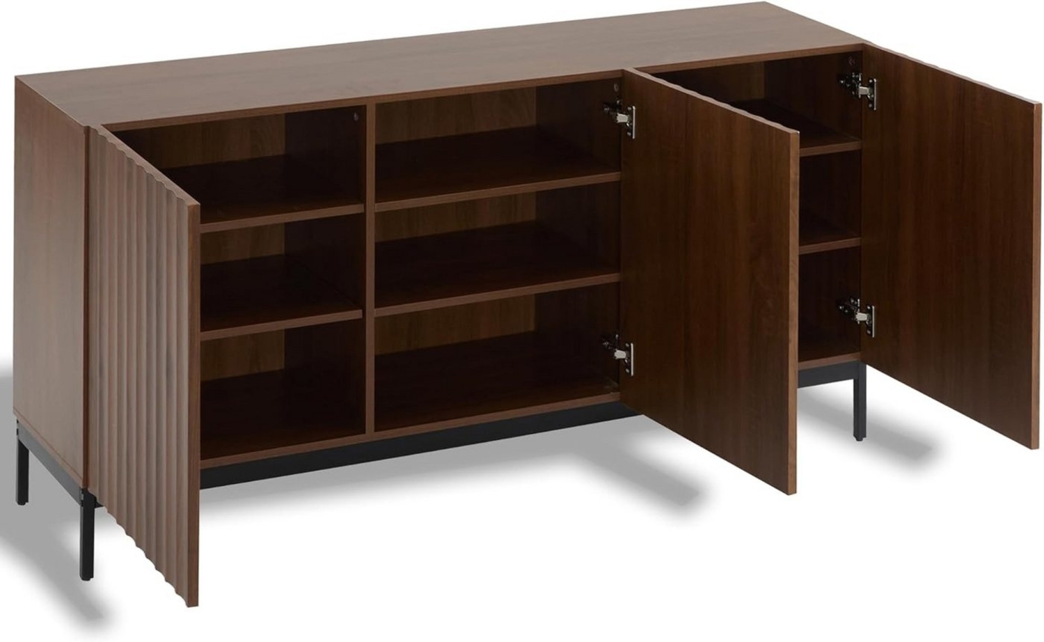 ZREE Sideboard 150x40x80cm Eiche dunkel gemasert, 3 Türen, Sideboard (Mid-Century Modern Dekoschrank, welliges 3D-Design, 1 St, Kippsicherung-stilvolle Aufbewahrung für Wohnzimmer), verstellbare Einlegeböden, Esszimmer,Bür Bild 1