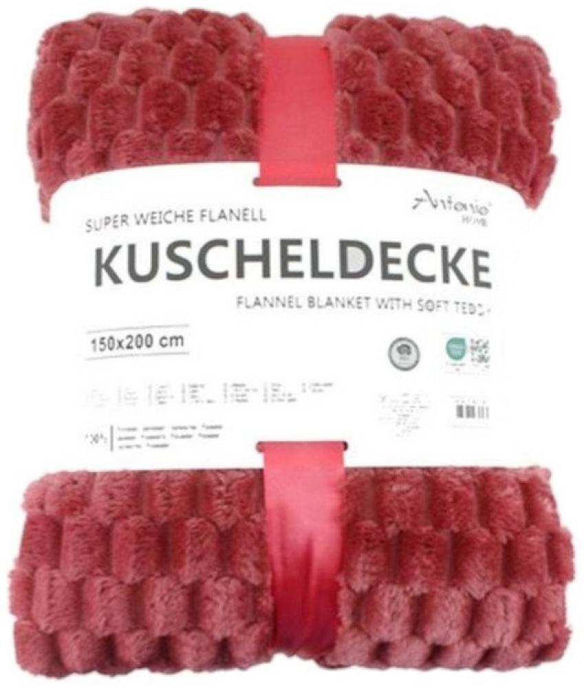 Flanell Kuscheldecke | Waffeloptik Wohndecke | super weich mit soft Teddy | 150x200cm [Beere] Bild 1