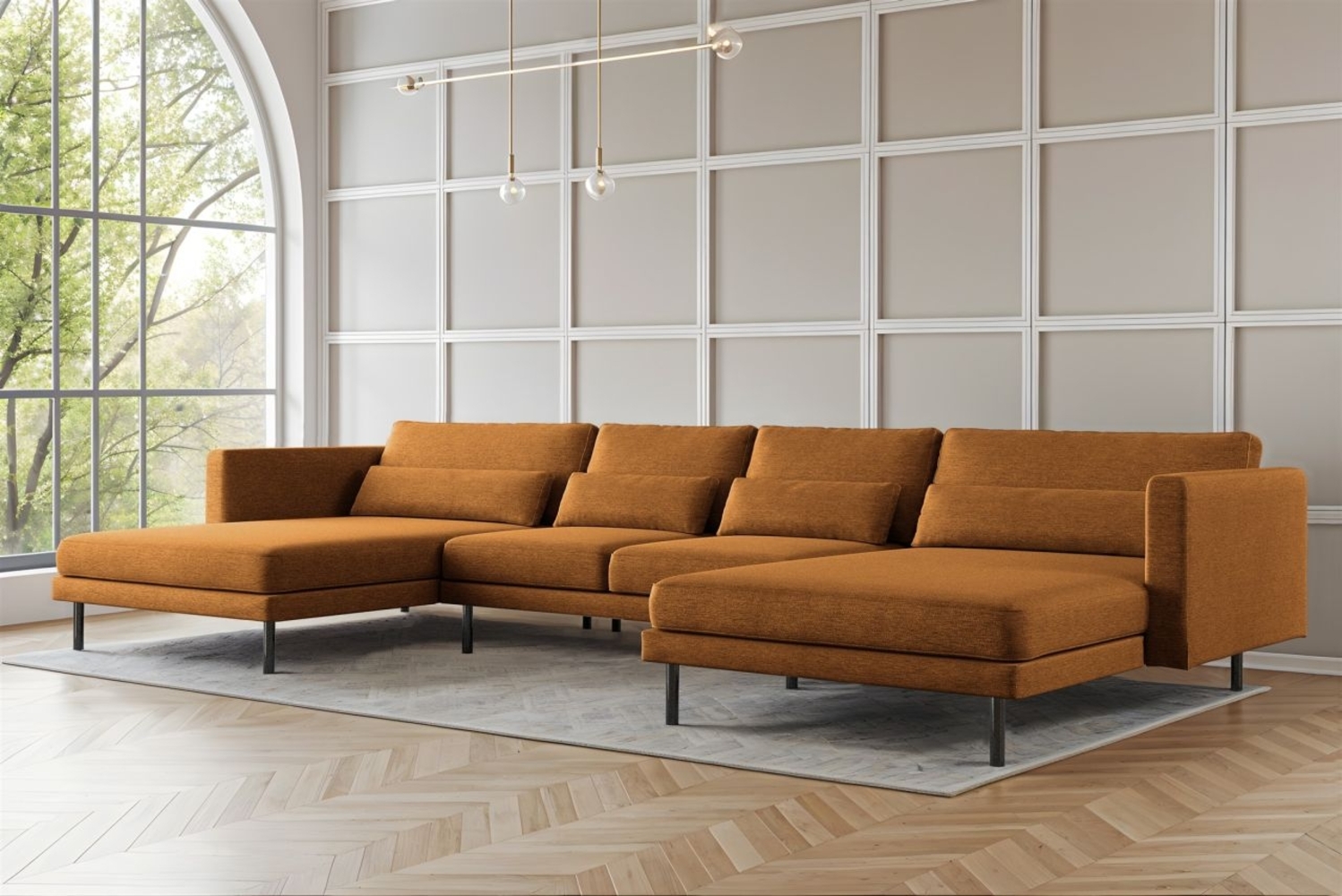 Wohnlandschaft U-Form Sofa AGADA in Stoff Verita Rostbraun Bild 1