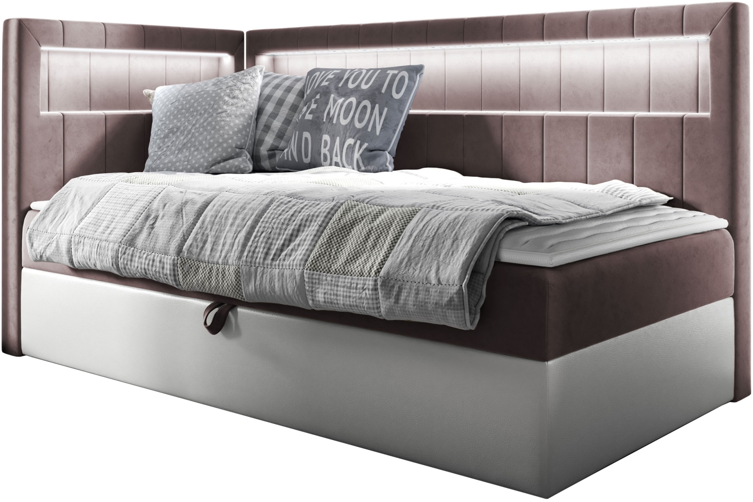 Boxspringbett 'Gladino Junior 3' rosa 80 x 200 cm Links Bild 1