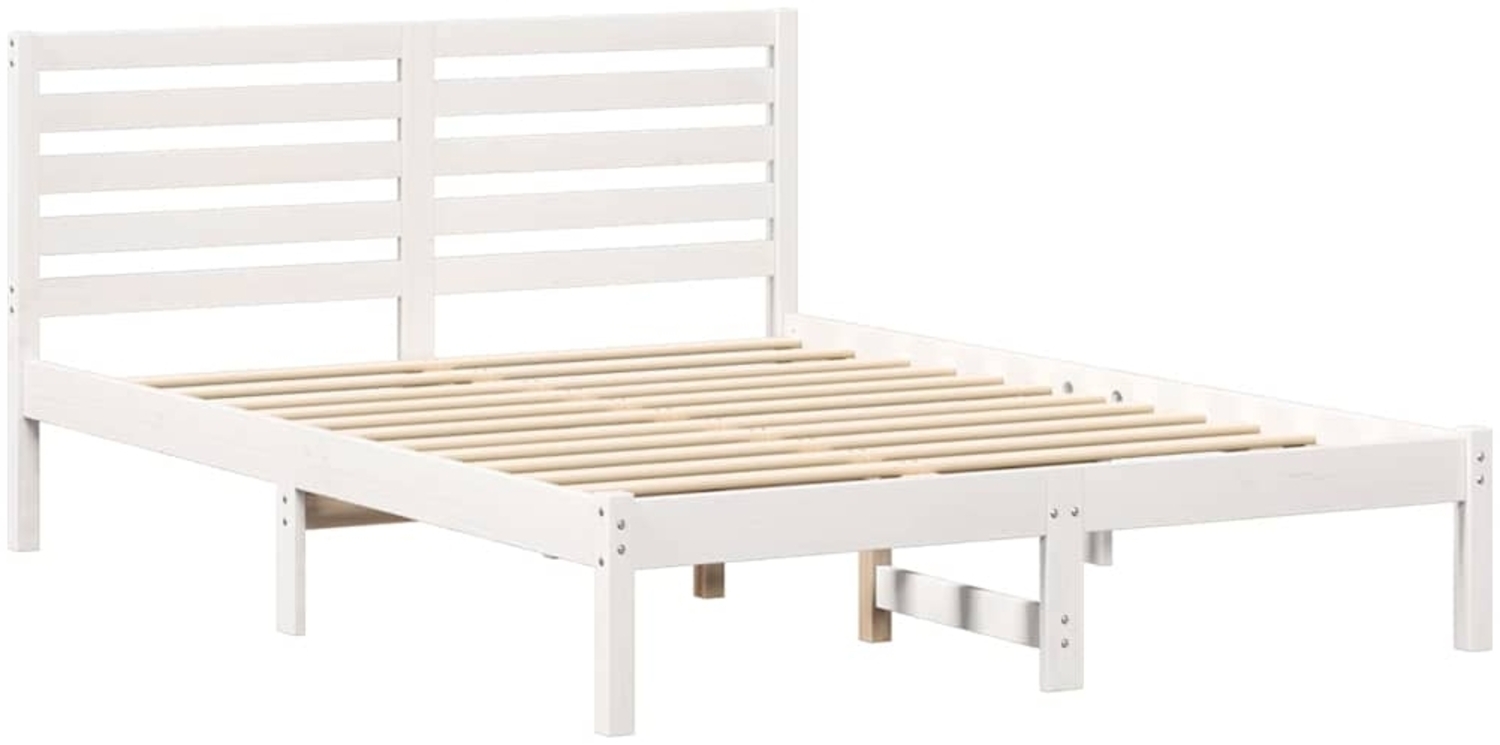 vidaXL Bettrahmen mit Kopfteil Weiß 135 x 190 cm Massives Kiefernholz 872300 Bild 1