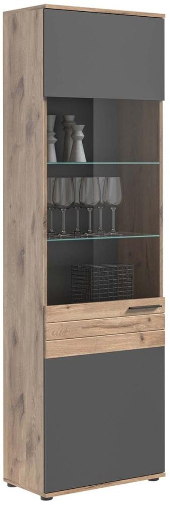 Vitrine Mason - Nox Oak / Basalt Grau mit Glasbodenclips Bild 1