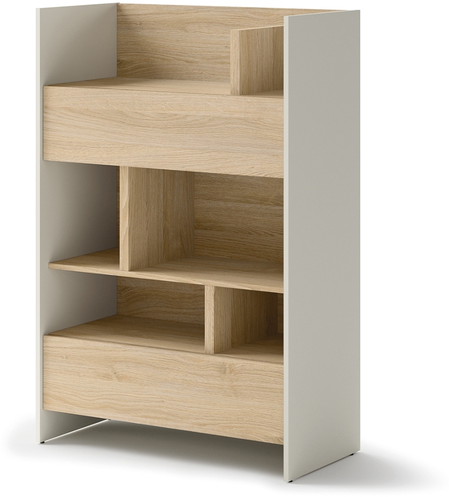 MEBLINI Wohnzimmerschrank für Schrankbett Bed Concept - Hochschrank mit Regalen, Fächern und Schublade - BC-26 - Kaschmir/Nagano Eiche Bild 1