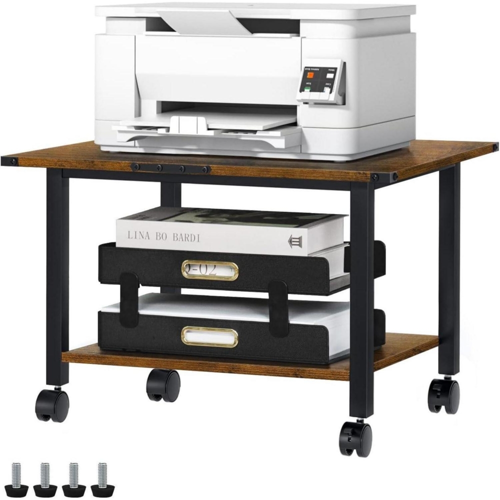 LELELINKY Druckertisch Rollen 2-Stöckig Druckerständer Arretierbaren Rädern Bild 1