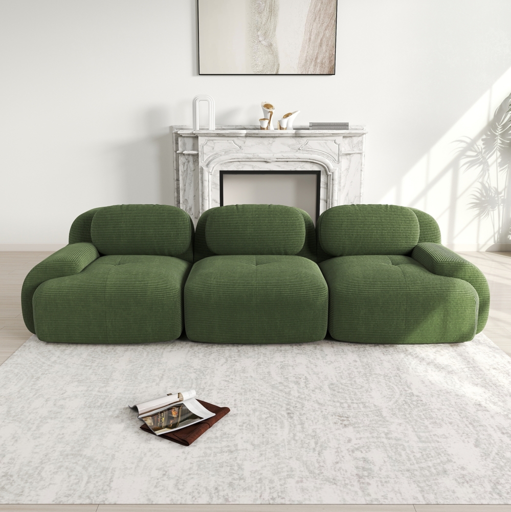 3-Sitzer-Sofa, Aus Premium-Cordsamt modular kombinierbar rutschfest ohne Montage ergonomische Armlehnen und hochelastische Polsterung für Wohnzimmer und Schlafzimmer, Cordsamt, Green Bild 1