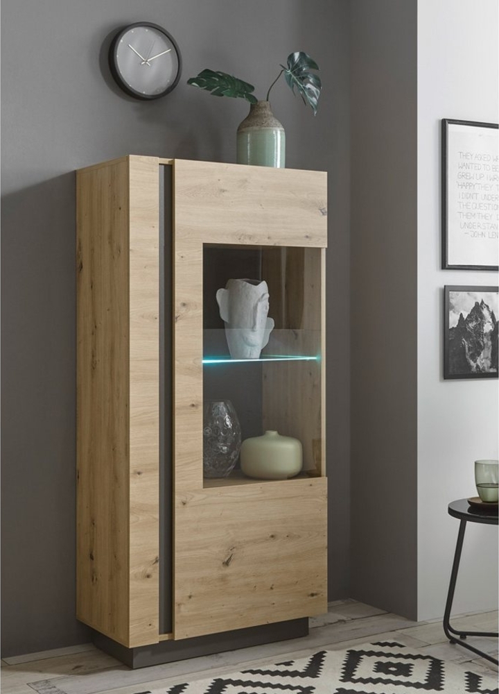 Lomadox Vitrine CARDIFF-61 Artisan Nb. mit Absetzungen in Graphit grau 72/154/40 cm Bild 1