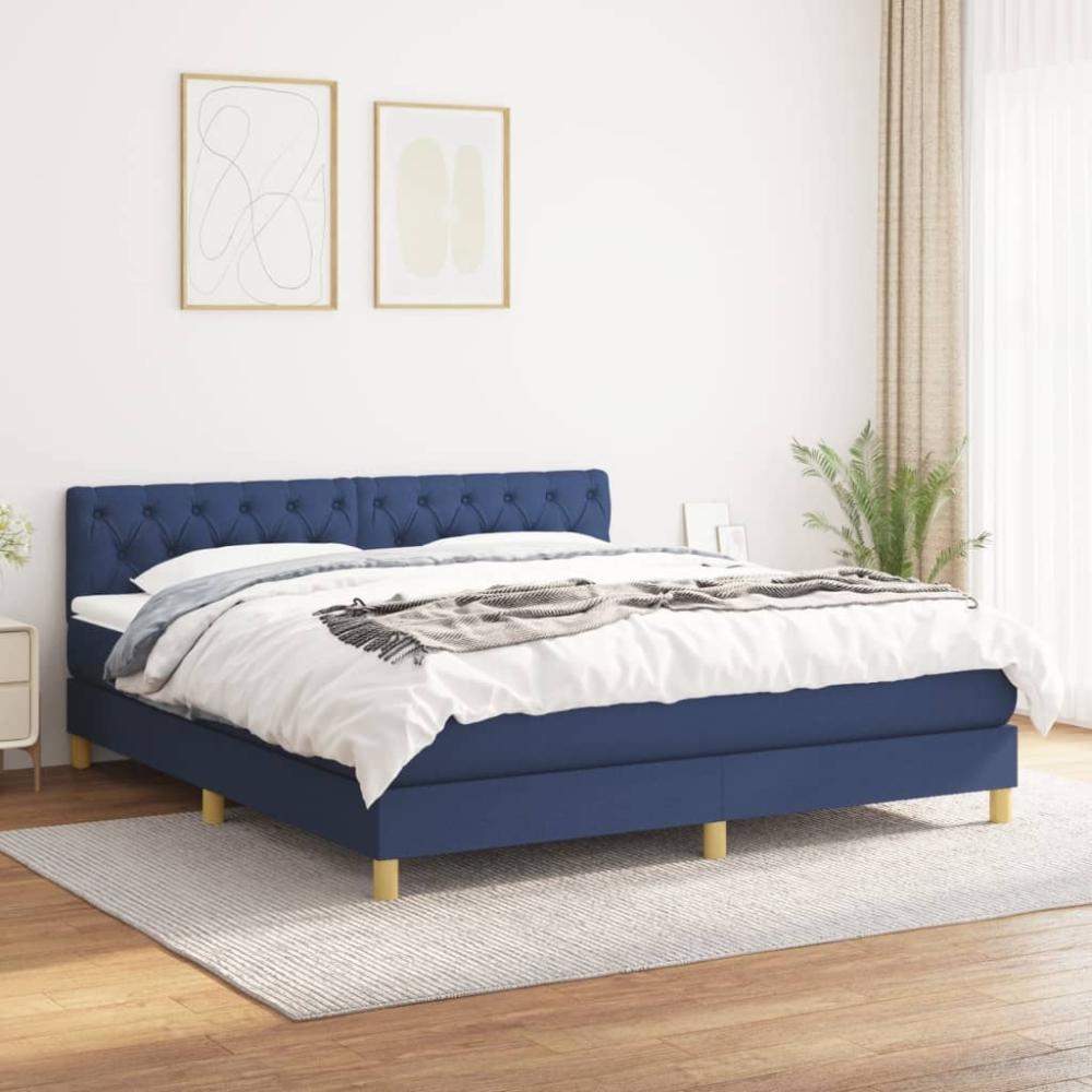 vidaXL Boxspringbett mit Matratze Blau 160x200 cm Stoff 3140871 Bild 1