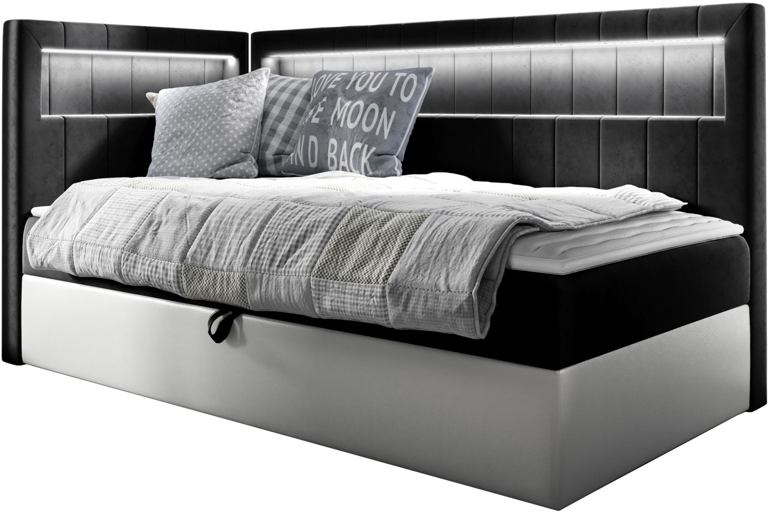 Boxspringbett 'Gladino Junior 3' schwarz 90 x 200 cm Links Bild 1