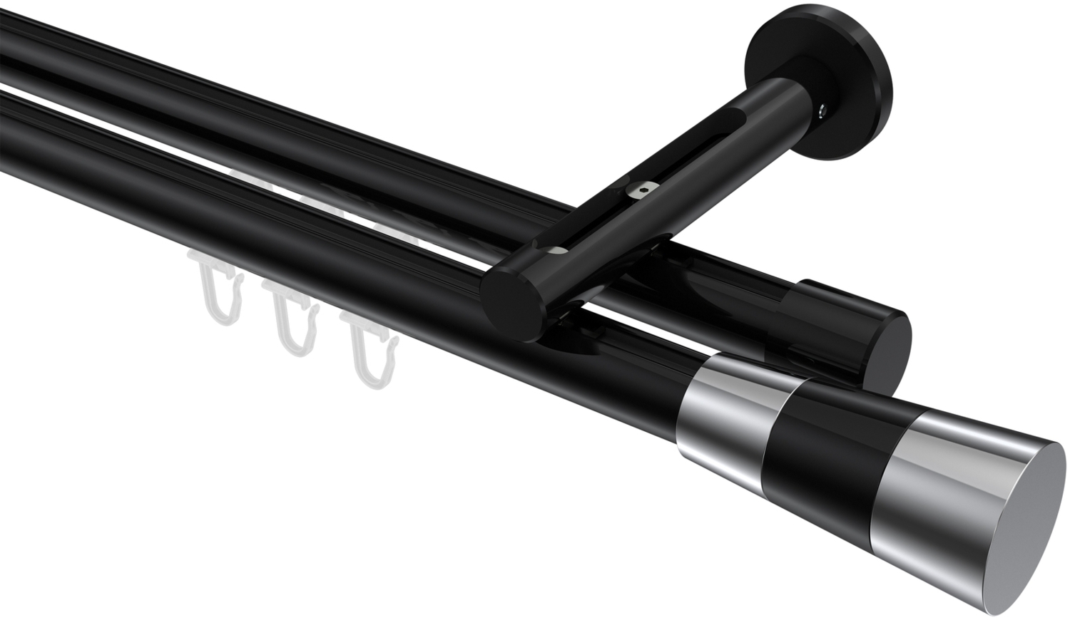 Innenlauf-Gardinenstangen-Set Siteno Tanara 300 cm (geteilt in 3 x 100 cm), 2-läufig, 20 mm Ø Schwarz Bild 1