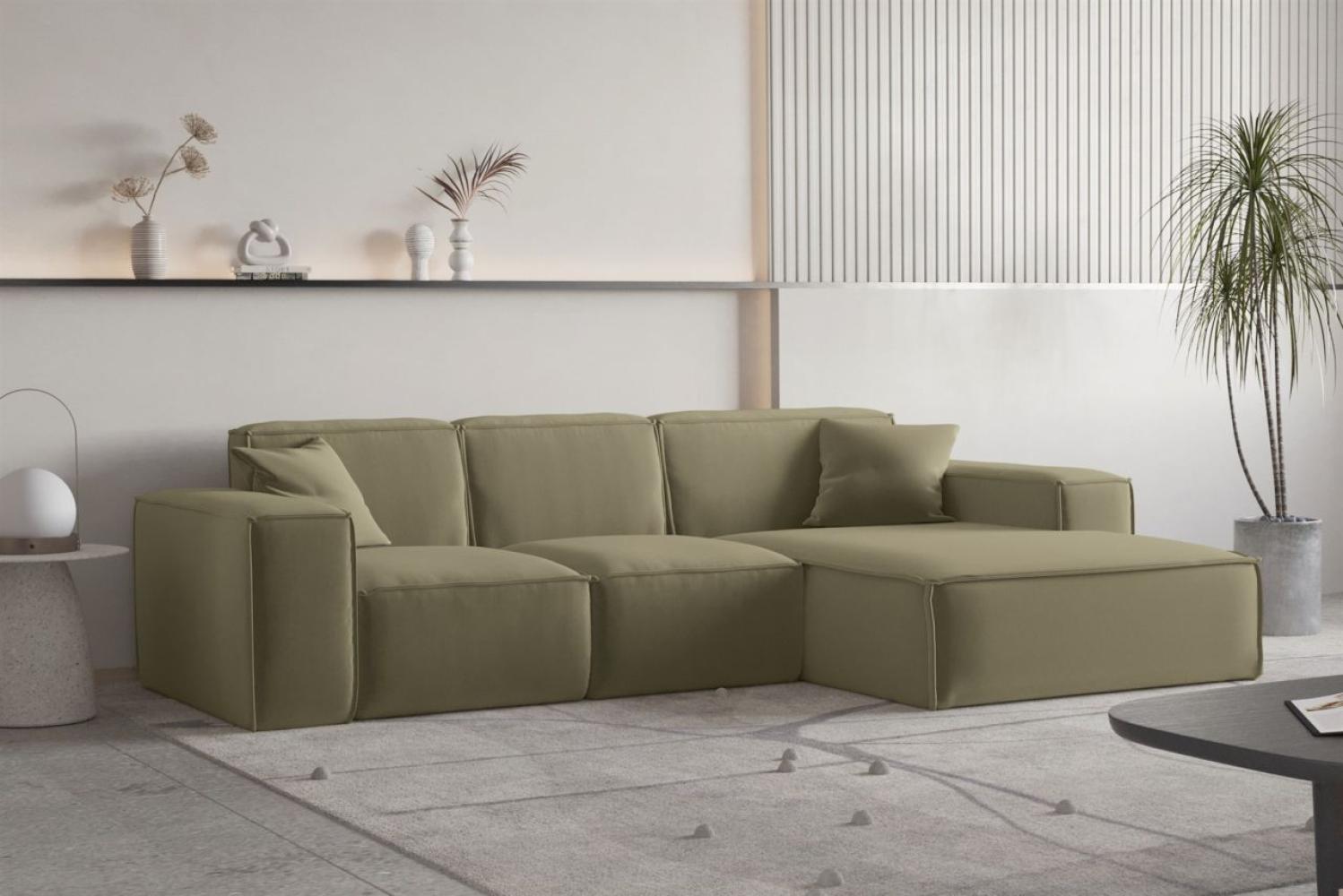 Ecksofa Designersofa CELES PREMIUM Stoff Opera Velvet Olivgrün Ottomane Rechts Bild 1