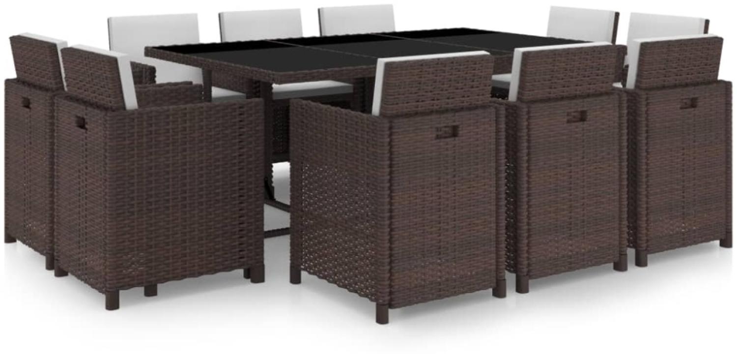 vidaXL 11-tlg. Garten-Essgruppe mit Auflagen Poly Rattan Braun 42548 Bild 1