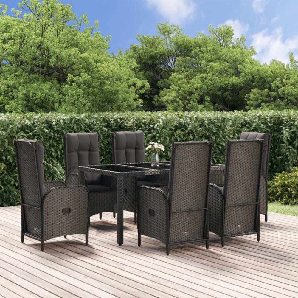 vidaXL 7-tlg. Garten-Essgruppe mit Kissen Schwarz und Grau Poly Rattan 3185056 Bild 1