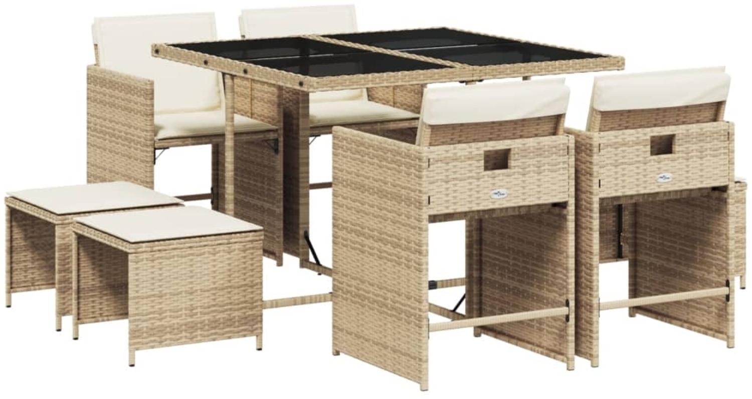 vidaXL 9-tlg. Garten-Essgruppe mit Kissen Beige Poly Rattan 3277905 Bild 1