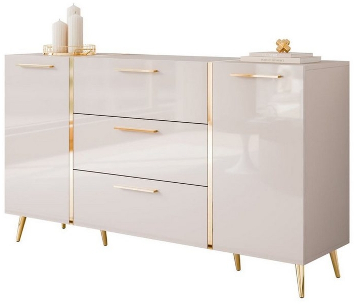 Lookway Kommode mit Schubladen ONYX Kaschmir auf goldenen Beinen, Hochglanz, 158 cm Bild 1