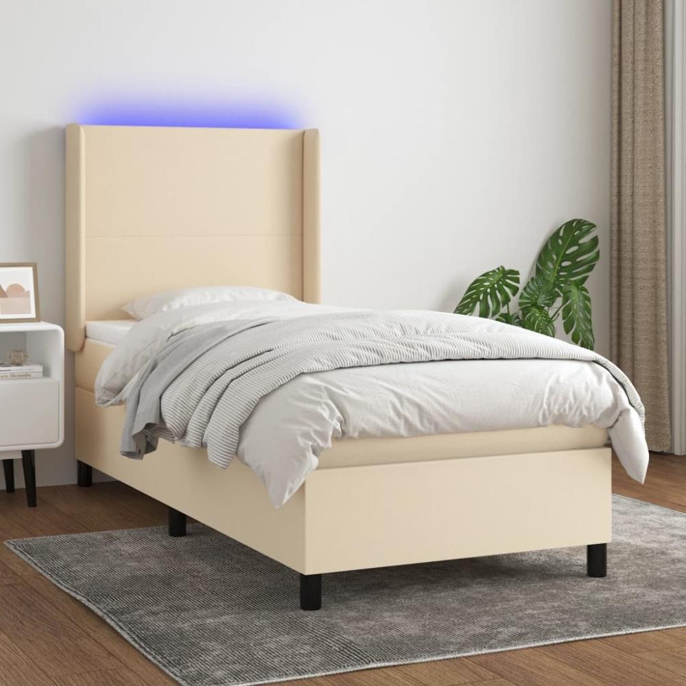 vidaXL Boxspringbett mit Matratze & LED Stoff Creme 90 x 190 cm Bild 1