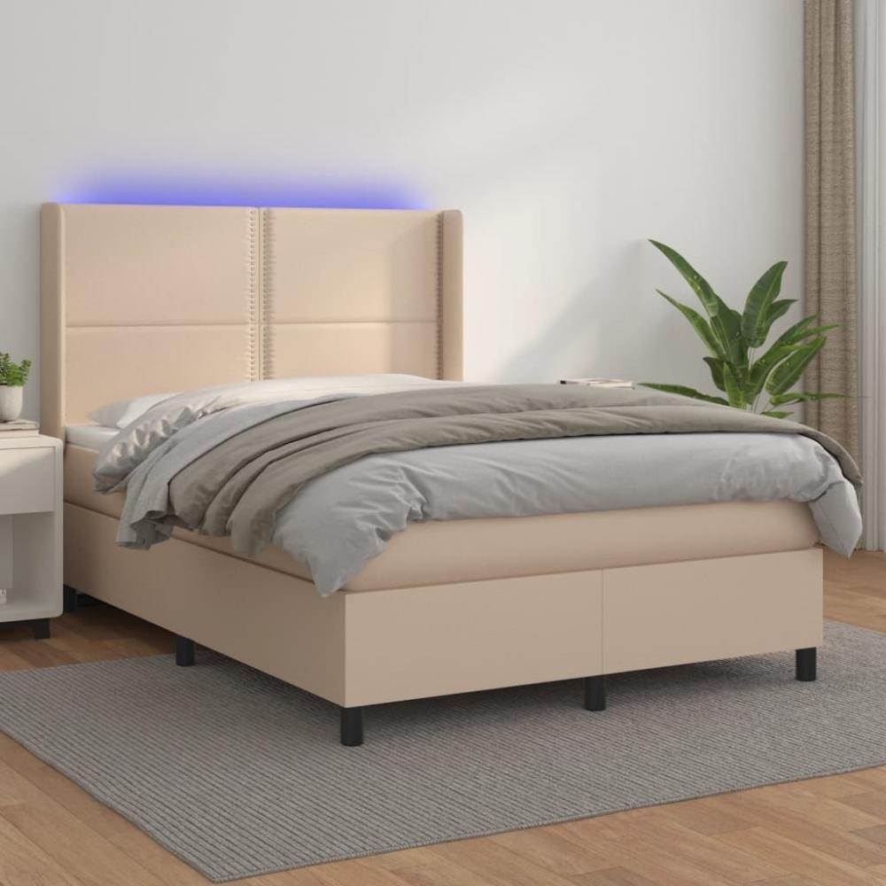 vidaXL Boxspringbett mit Matratze & LED Cappuccino-Braun 140x190cm 3139324 Bild 1