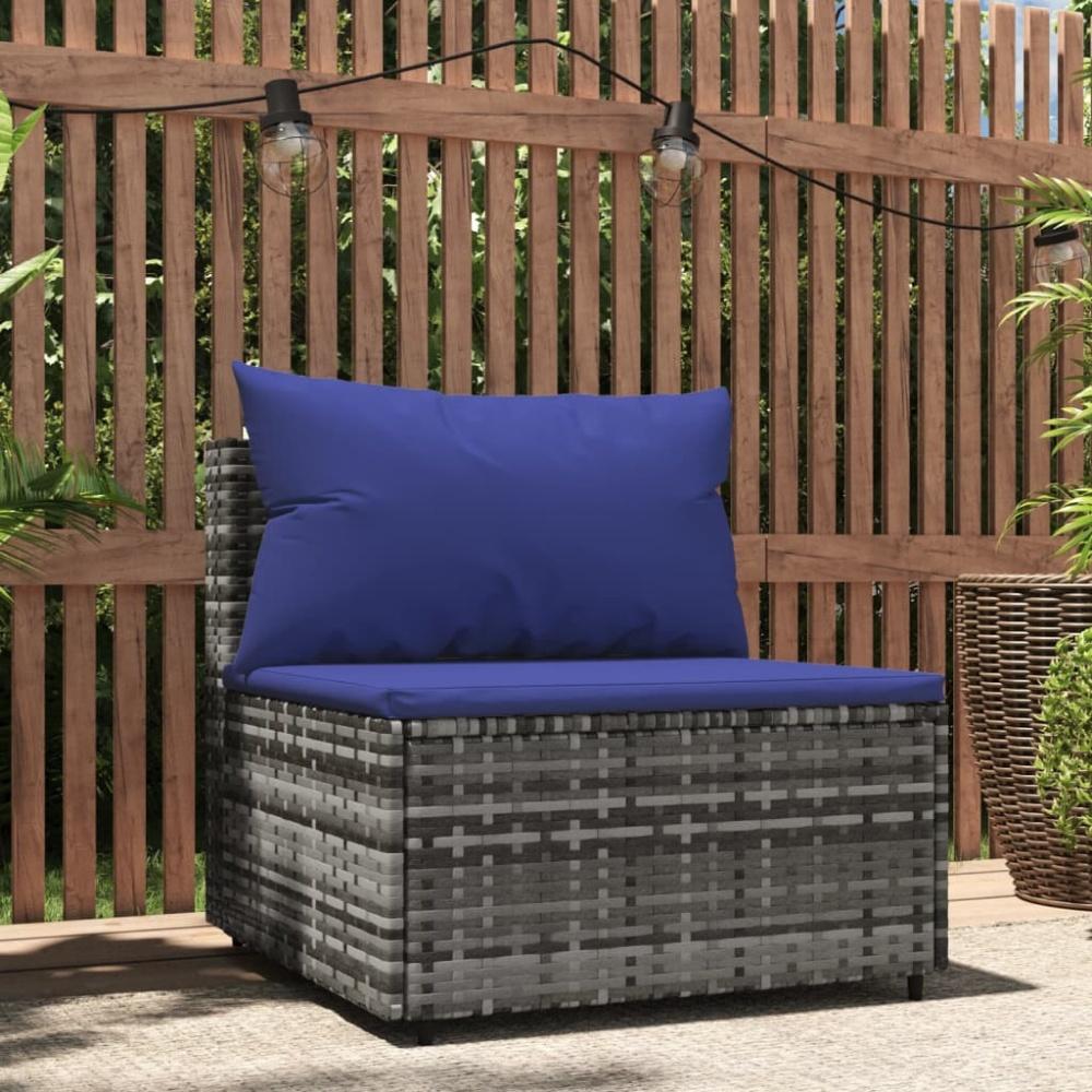 vidaXL Garten-Mittelsofa mit Kissen Grau Poly Rattan Bild 1